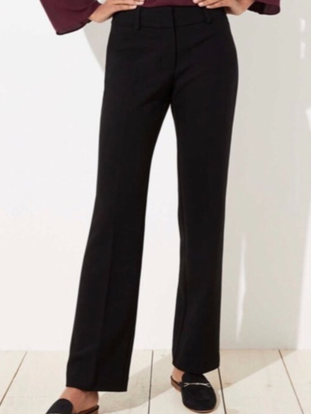 Ann Taylor LOFT | Women's Black Tailored Wide-Leg Ankle Length Julie Trouser 10S